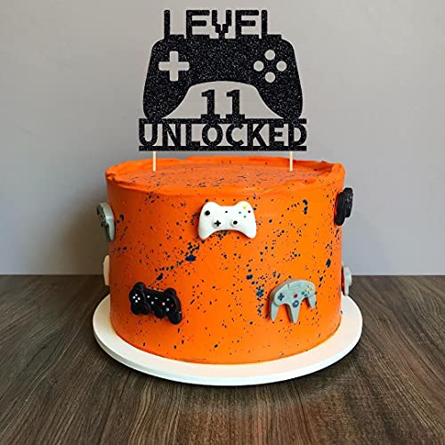 Level 11 Unlocked Cake Topper, Video Game Cake Topper, Game Controller Cake Topper For 11Th Birthday Party Decoration #TOP5