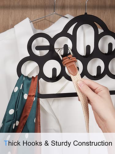Smartake 2 Pack Scarf Hanger Belt Hangers For Closet Space Saving, 11 Loops Tie Rack With Hooks, Non-Slip Durable Hanging Closet Accessories Holder For Leather Belts, Bow Ties, Scarves, Bags, Jewelry #TOP5