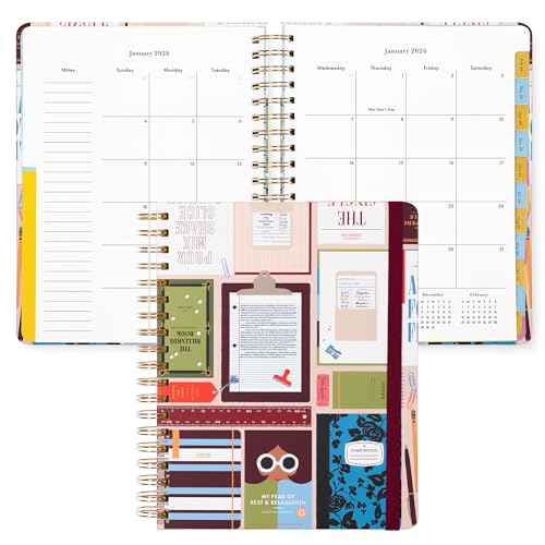 kate spade new york Daily Planner 2026 Mega Agenda January - December 2026, Hardcover Weekly and Monthly Spiral Planner with Stickers (Book Club)