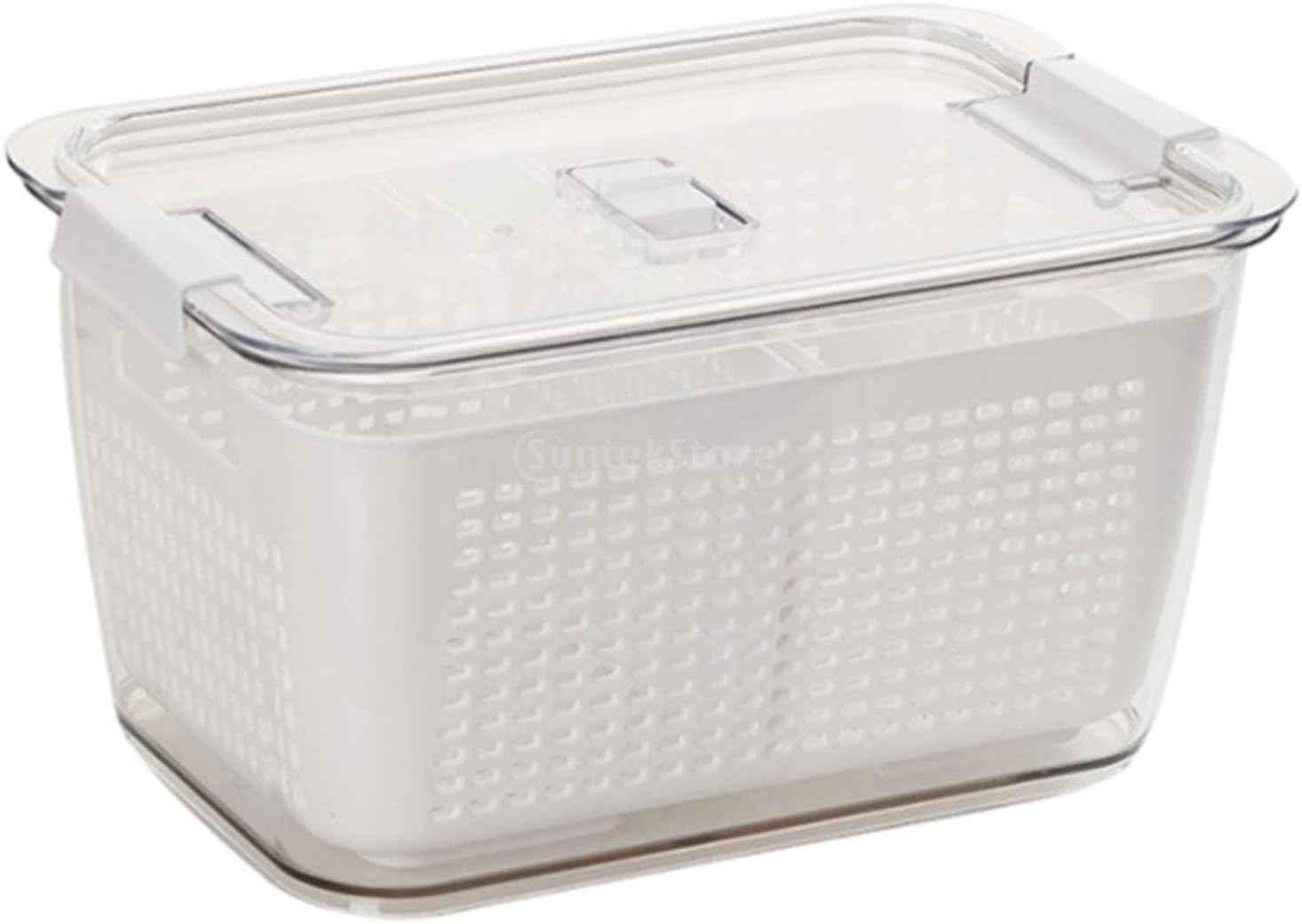 Food Containers 3-in-1 Fridge Drainage Basket w/Lid Vegetable Fruit PP Food Partitions Storage Box Fresh-Keeping Containers(Blue)