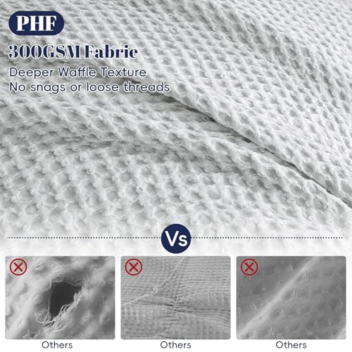 Image of PHF Waffle Weave Duvet Cover Set King Size, No Snagging Ultra Soft Luxury Textured Breathable Comforter Cover for All Season 3pcs, Durable Bedding Duvet Set with 2 Pillow Shams, 104 inchx90 inch, Light Grey