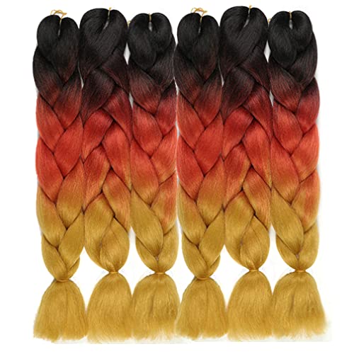 SHUOHAN New Color Design 6 Packs Kanekalon Ombre Jumbo Braiding Hair 24 Inches High Temperature Synthetic Hair Extensions for Braiding (24 inches, black to brown red to blond) SHUOHAN New Color Design 6 Packs Kanekalon Ombre Jumbo Braiding Hair 24 Inches High Temperature Synthetic Hair Extensions for Braiding (24 inches, black to brown red to blond)