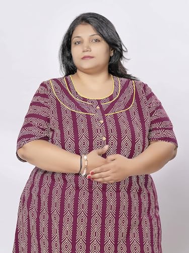 Image of Tout ENSEMLE Women's Cotton Printed Maxi Nighty - Plus Size Nightwear 3XL, Comfortable Lounge Dress for Ladies, Soft Breathable Sleepwear - Floral Design, Summer Night Gown