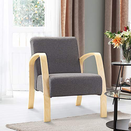 Giantex Modern Accent Wooden Armchair, Contemporary Fabric Upholstered Lounge Chair, Solid Wood Frame & High-Density Foam Seat, Single Sofa Chair For Living Room Bedroom Office (Gray) #TOP7