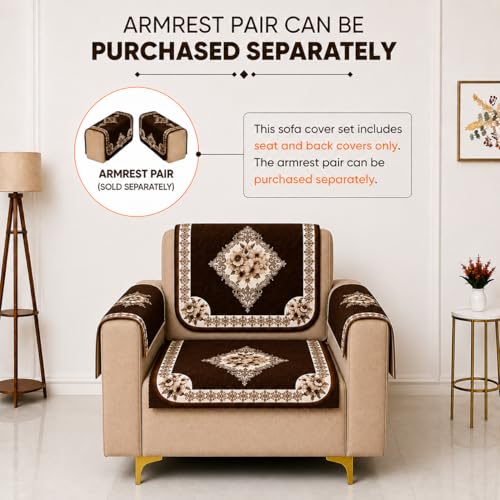 Image of Homerz Premium 'Luxe Series' Holland Velvet Sofa Cover | Smooth Finish | Anti-Skid Fleece Backing | Soft Touch Couch Protector for Living Room (Coffee, 1 Seater, Seat Cover with Backrest)