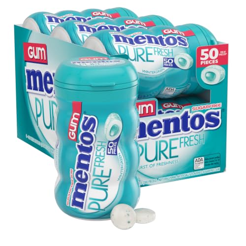 Image of Mentos Sugar Free Gum with Xylitol, Wintergreen, 50 Piece Bottle (6 Pack)