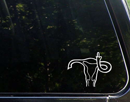 Middle Finger (Uterus) - 8-3/4" x 3-1/2" - Vinyl Die Cut Decal/Bumper Sticker