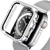 Miimall【ＰＣケース+フイルム 2イン1】対応Apple Watch 4/5/6/SE/SE2 40ｍｍ専用ケース ラインストーン付け アップルウォッチシリーズ 5 カバー シート 強化ガラス PC材質 擦り傷防止 防衝撃 Apple Watch 6 保護カバー フイルム（40ｍｍ|シルバー）