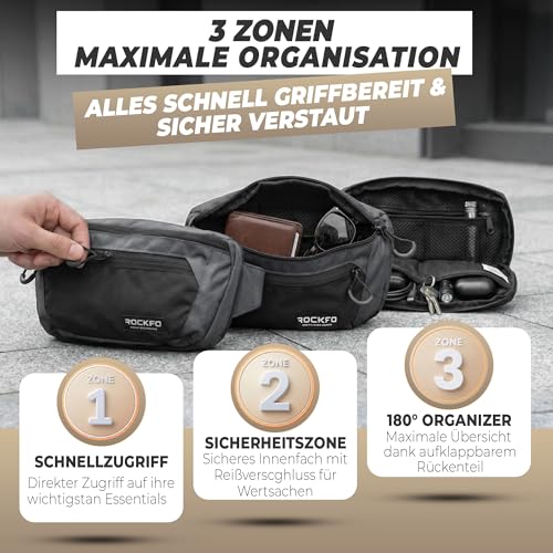 Bauchtasche Damen & Herren groß - Bauchtasche mit 3 Zonen & 7 Fächern - Große EDC City Hüfttasche & Outdoor Gürteltasche - Crossbody Bag… – Ansicht 2