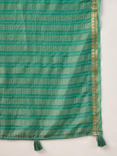 Image of AKHILAM Women's Mysore Silk Ethnic Motif Printed Saree With Unstitched Blouse Piece