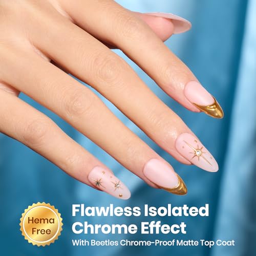 Image of Beetles Chrome-Proof Matte Top Coat, HEMA-Free No Wipe UV Gel Top Coat for Chrome Nail Powder, Powder-Resist Matte Finish for Isolated & Detail Nail Art