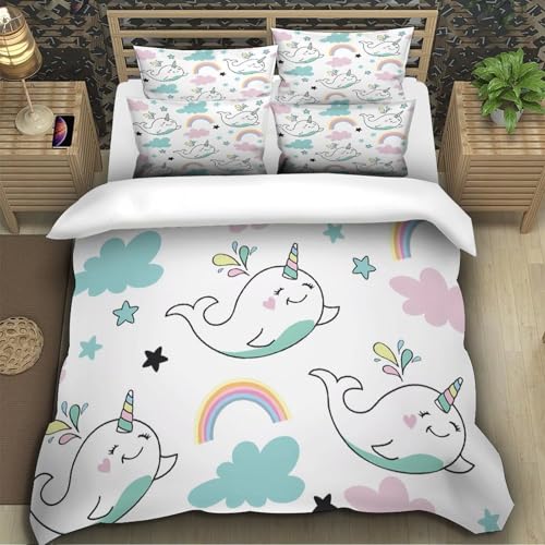Parure de lit baleine 135x200cm en microfibre douce avec housse de couette