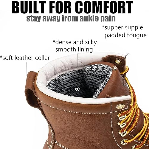 SUREWAY Mens 8 in Wedge Moc Soft/Steel Toe Work Boots for Men,Full-Grain Leather,Industrial Construction Boots/Shoes for Women,Waterproof Soft Toe TOBACCO,Size 9.53