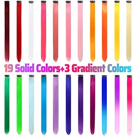 22 PCS Rainbow Colored Hair Extensions Clip In Cover