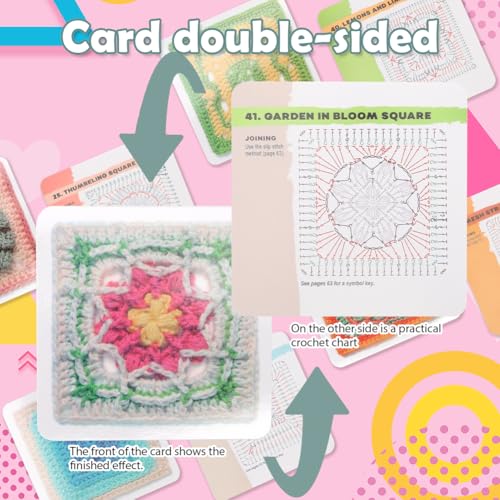 Granny Square Häkel-Karten, 50 Häkeln, Mixen und Matchen, Granny SquareHäkel-Karten mit Häkelschrift und Foto zu jedem Granny Square Häkelkarten und Praktischem So-Geht’s-Booklet, für Häkel Starter