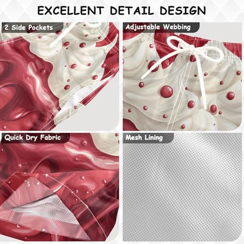 Pigsaly Boys Swim Trunks Cherry Red Strawberry Cake Ice Cream Boys Board Shorts Swimsuit Swimwear Summer Bathing Suit 2T3