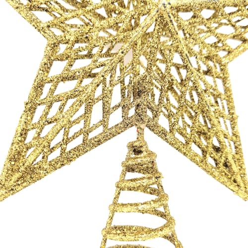 Ponteira Estrela Vazada Glitter Dourado Luxo Base Espiral 20cm - Master Christmas