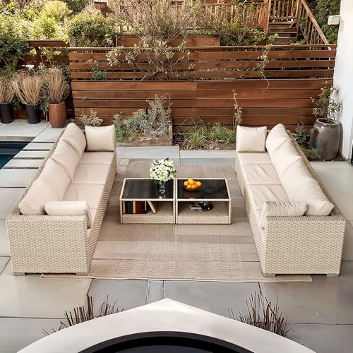 10-Piece-Wicker-Patio-Furniture-Set-Outdoor-Conversation-Set-Sectional-Sofa-with-Water-Resistant-Thick-Cushions-and-Coffee-Table-Beige 10 Piece Wicker Patio Furniture Set Outdoor Conversation Set Sectional Sofa with Water Resistant Thick Cushions and Coffee Table Beige