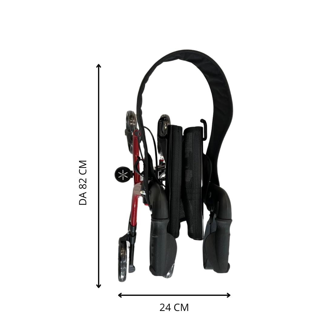 Deambulatore con Freni Pieghevole Regolabile Compatto in Alluminio, Girello per Anziani, VITAWALK PRO - Cesto portaoggetti, 4 Ruote, Rollator, SC5023B