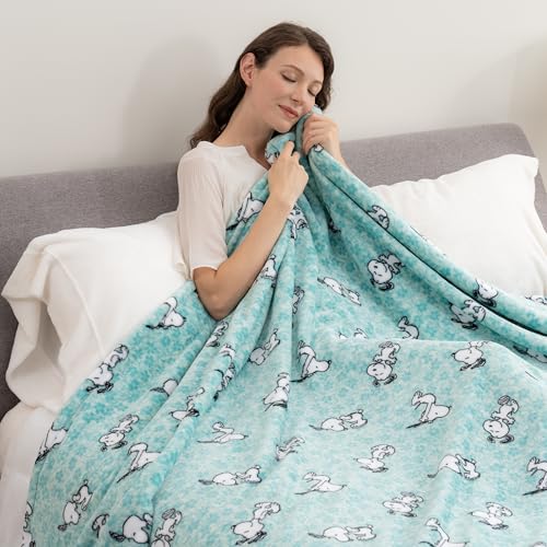 Image of Berkshire Blanket Peanuts VelvetLoft Cute Character Snoopy Plush Blanket,Snoopy Springtime Floral Dance Large Blue,Full /Queen 90 in x 90 in (Official Peanuts Product)