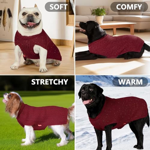 Image of KYEESE Reflective Yarn Dog Sweater for Large Dogs Thick Knit Pullover | Reflective for Visibility, Leash Hole for Walk, Stretchy Fit, Lightweight & Warm, Gentle on Sensitive Skin, Winter Daily Wear