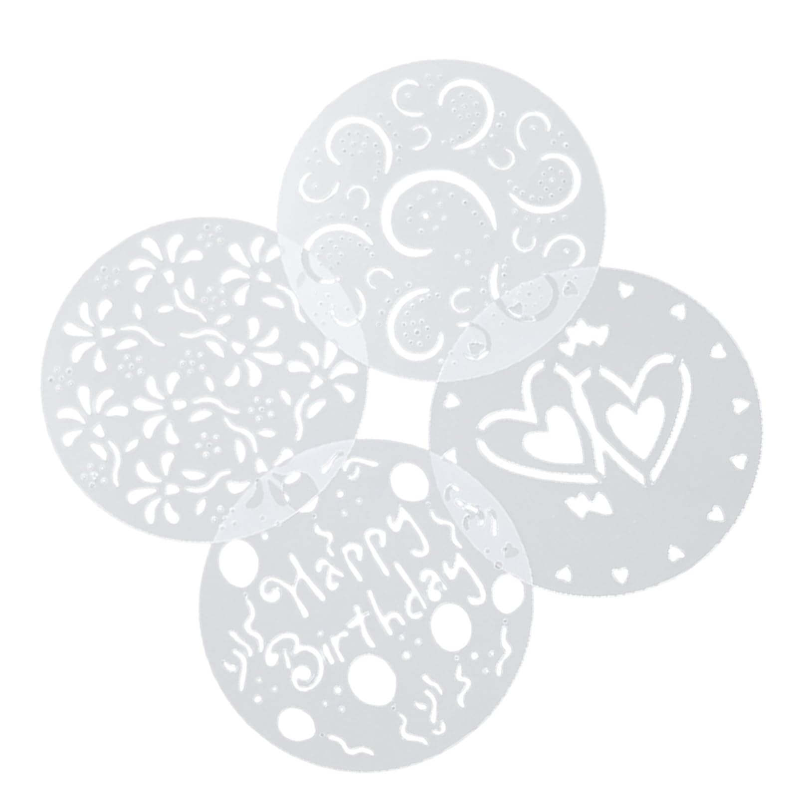 5 Stencil Decorativi Per Torte - Motivi Fiori, Cuori, Stelle, Natale E Buon Compleanno - Riutilizzabili E Lavabili - Diametro 20cm