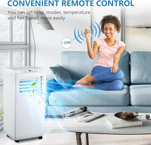 Image of PioneerWorks 10,000 BTU Portable Air Conditioner for Rooms up to 450 Sq.Ft, 3-in-1 Cooling Unit with Dehumidifier & Fan, Includes Remote Control and Easy Installation Kit