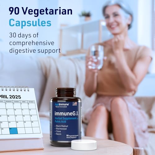 Image of AgeImmune ImmuneG.I. Wormwood Black Walnut Hull 750mg Clove Neem Fulvic Acid | Intestinal Cleanse Formula | Doctor Formulated to Support Gut Health & Detox - No Stearates, No Dioxides - 90 Capsules