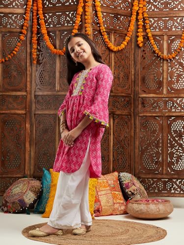 Pspeaches Girl's Cotton Kurta Set (Ks-Magentadobby-10-12Y_Magenta