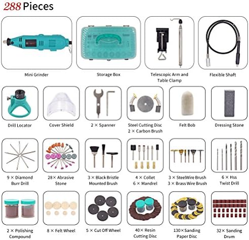 GOXAWEE Rotary Tool Kit, 288Pcs Multi Purpose Rotary Tool Set with 130W Die Grinder, Hold Hanger Stand Clamp, Flexible Drill Shaft and Mixed Accessory Kit for Craft Projects and DIY Creations