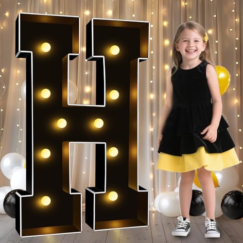 Image of Pooqla 3FT Marquee Light Up Letters, Black Large Letter H Party Decorations | LED Marquee Letters 3 Feet Tall, Black Giant Mosaic Letters Gift for Boys Men Birthday Anniversary Wedding Decoration