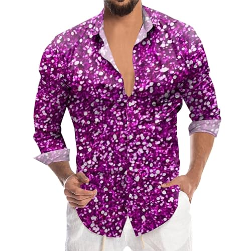 Chemise à paillettes rose homme manches longues motif 3D vêtement de fête taille L