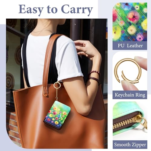 Image of Credit Card Holder RFID Wallet for Women, Small Leather Card Organizer Case with Zipper and Keychain, Hydrangea