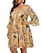 Plus Size Boho Dress Yellow Floral Casual Summer Beach Cover Up Swimwear Vacation Short Flowy Tunic V-Neck Sun Dresses