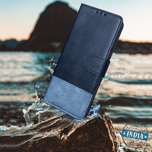 Image of Pikkme Flip Cover for Vivo V70 FE 5G | Dual-Tone PU Leather Finish | Wallet Style & Stand | Magnetic Flip Case (Navy & Light Blue)