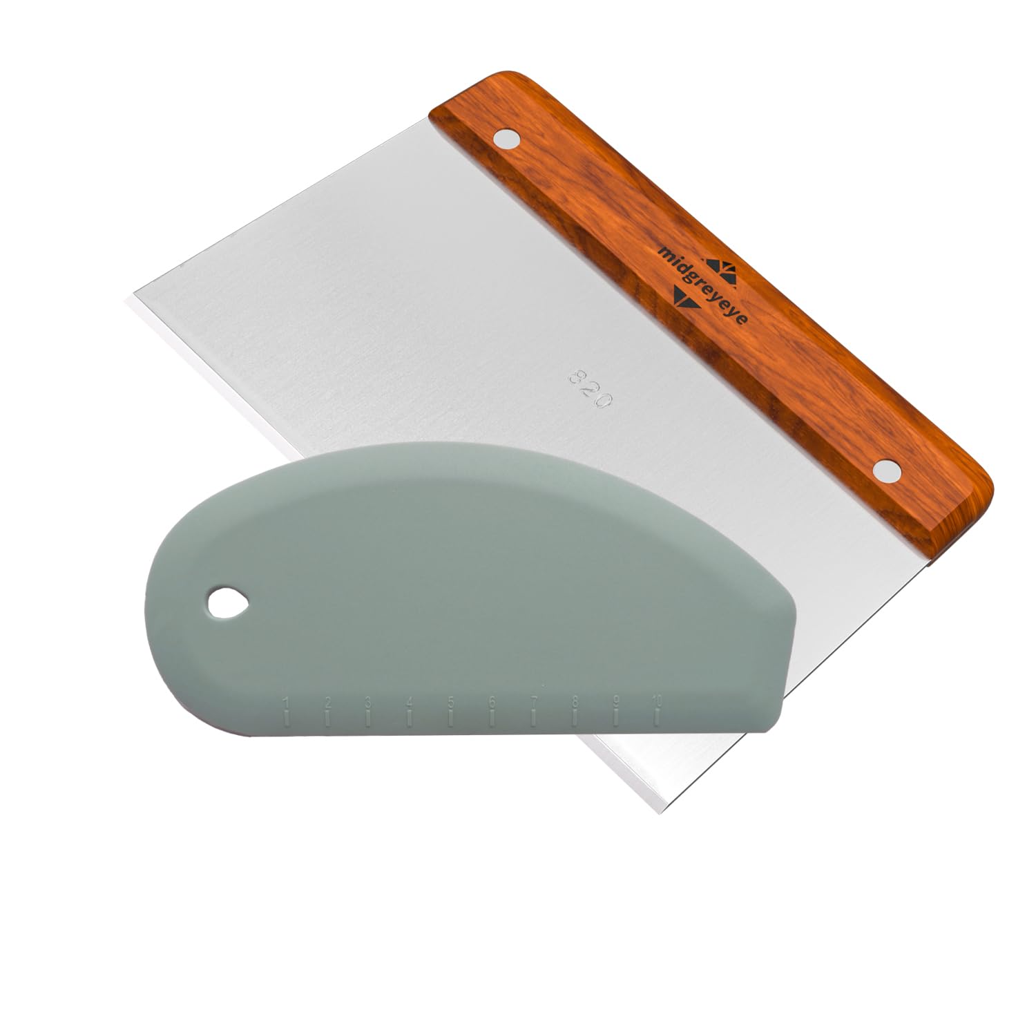 Set of 2 Premium Bench Scraper Dough Cutter Large with Wooden Handle Silicone Dough Scraper Dough Cutter Kitchen Scraper (7.9 * 5.1+6.8 * 3.1 in)