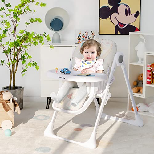 Baby Joy Baby High Chair, Foldable Highchair With Adjustable Height, Recline & Footrest, Removable Dishwasher Safe Double Tray, Detachable Pu Cushion, Portable High Chair For Toddlers (Gray) #TOP7