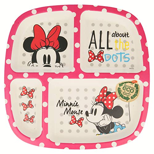 Stor | Minnie Mouse - Disney | Plato Dividido de Bambú para Niños - Vajilla Reutilizable Infantil Fibra de Bambu - Plato con Compartimentos