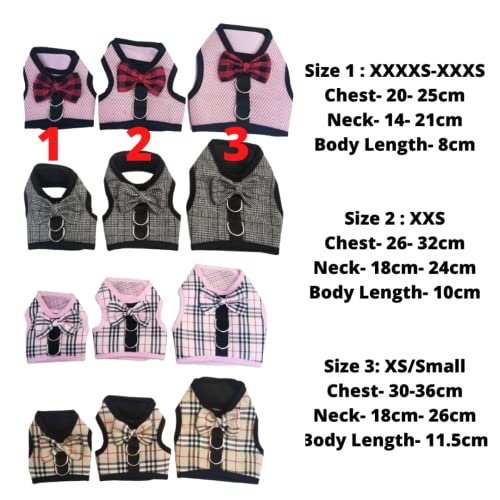 XXXS XXS XS Tiny Teacup Chihuahua Puppy Dog Harness for TINY Teacup Miniature Breeds Kitten Yorkie Maltese Terrior Puppy Dogs (Beige Tartan - Image 4