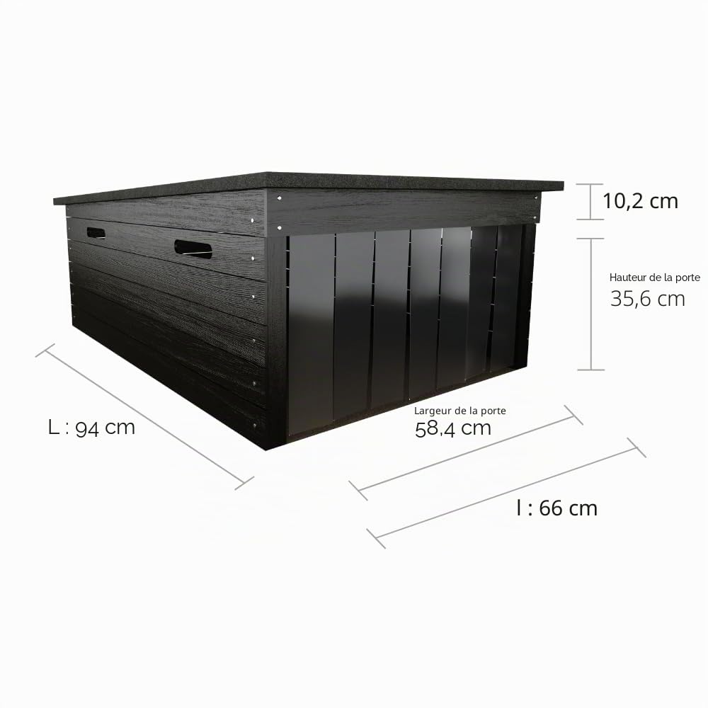 The Cube – Abri de jardin de taille moyenne pour tondeuse robotique, 94 x 66 x 45,7 cm, garage résistant aux intempéries avec rideaux amovibles pour Husqvarna Automower, Gardena et plus encore (noir)