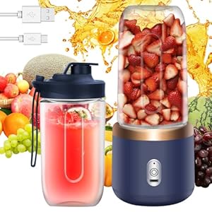 Gobesty Smoothie Maker to Go, 520 ml, draagbare mixer, smoothiemaker, draagbare blender, mini-mixer to go met 6 messen, USB-oplaadbaar, persoonlijke mixer voor gezinnen, camping, outdoor