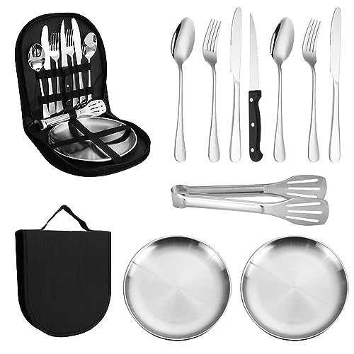 La Llareta 11 Piece Portable Picnic Cutlery Set, Travel Cutlery Set, with Zipper Pouch, for 2 People Hiking, Camping, Picnic