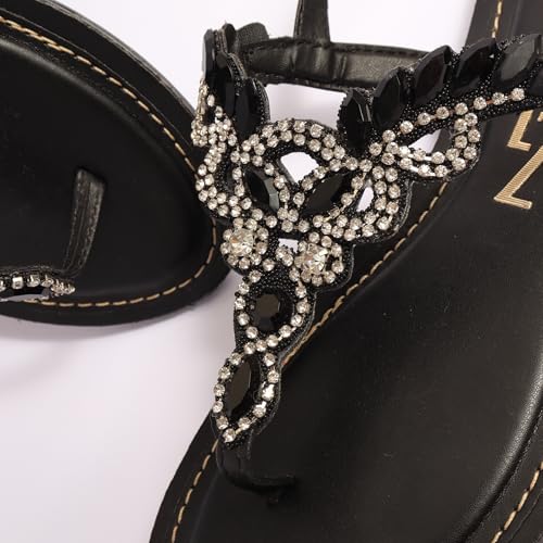 SANDALS FLAT WITH BLACK STRASS JEWELRY CRYSTALS SOLADO TR3