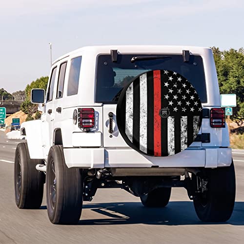 Foruidea USA Patriotic Firefighter Thin Red Line Flag Spare Tire Cover with Backup Camera Hole Wheel Tire Cover Fit Trailer, RV, SUV and Many Vehicle 17inch by Foruidea - Image 2