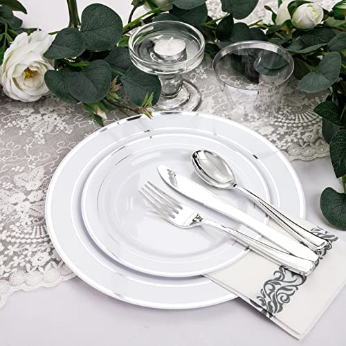 B UCLA 350PCS Silver Plastic Dinner Set Includes Plates & Silverware