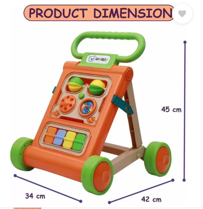 Image of JoyRide Musical Folding Baby Activity Push Walker with Flipping Doors, Turning Gears, and Spinning Panels 4 Colors, Non-Toxic Plastic, Boys Girls 9-18 Months (Orange)