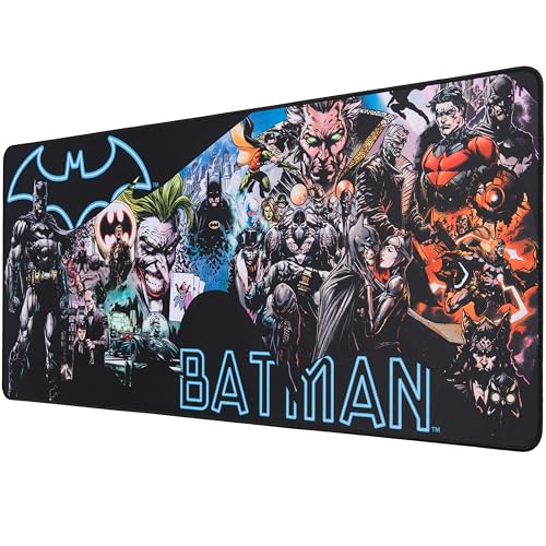 Subsonic - Tapis de Souris XXL Batman - Tapis de Bureau 90x40 cm - sous-Main Surface Lisse Optimisée pour Capteurs Souris, Base Antidérapante, Bords Cousus -...