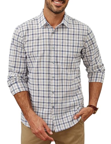 PJ PAUL JONES Camisa a cuadros para hombre de manga larga clásica a cuadros con botones, Blanco-amarillo-azul, S