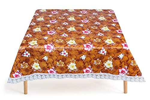 Image of The Furnishing Tree Waterproof Square Shaped 4 Seater Printed Dining Table Cover Size 60x60 inches with White Border Lace
