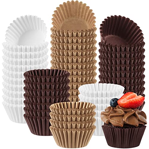Ruisita 1200 Pieces Mini Cupcake Liners 1.25 Inch Paper Baking Cups Muffin Liners Cupcake Wrappers Creaseproof Muffin Cups For Weddings, Birthdays, Baby Showers, Brown, Natural, White #TOP13